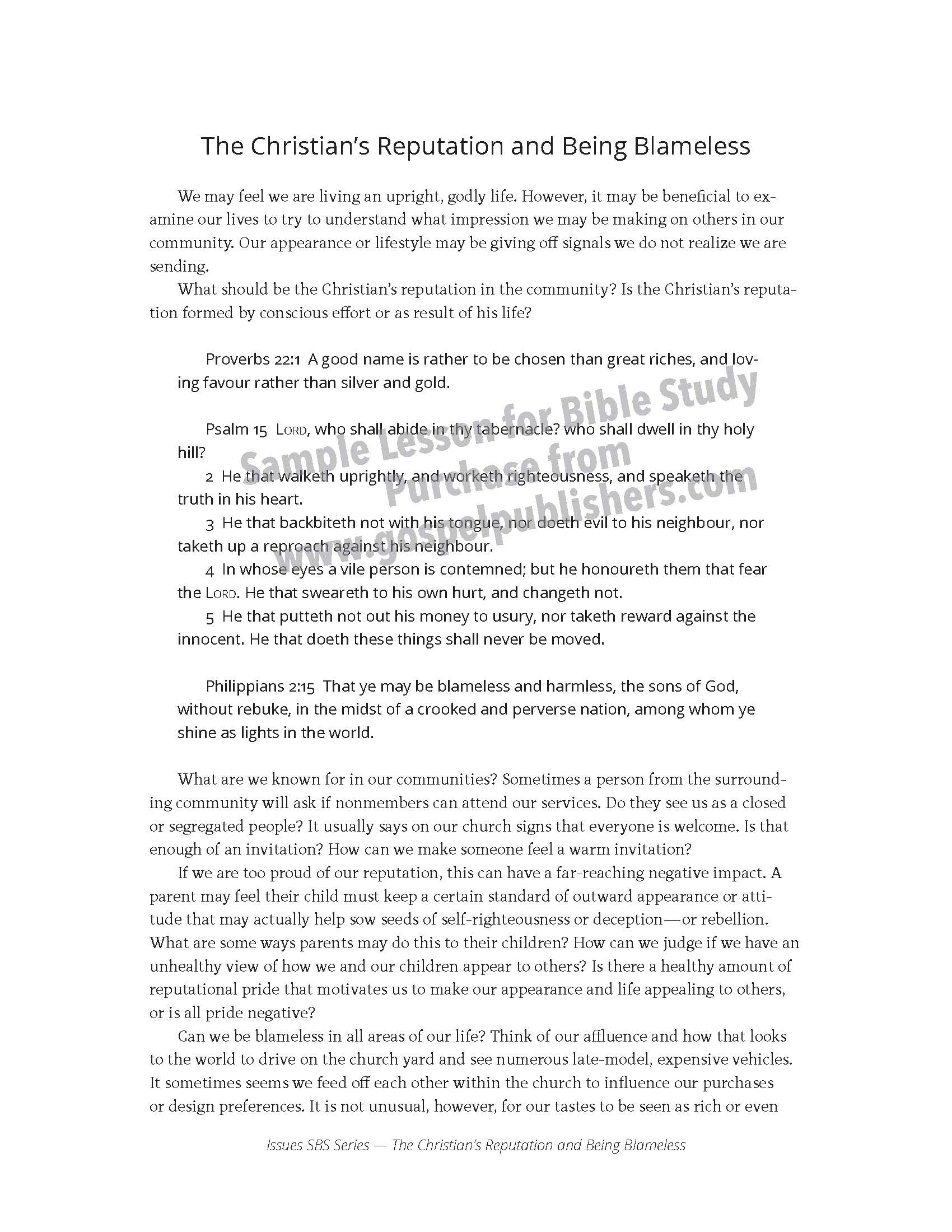 The Christian’s Reputation and Being Blameless